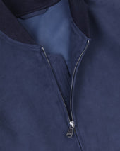 Unlined bomber Jacket in suede leather. Blue - Aquarium