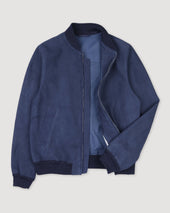 Unlined bomber Jacket in suede leather. Blue - Aquarium