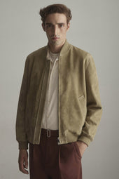Unlined bomber Jacket in suede leather. Beige - Cumino