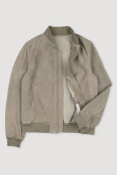 Unlined bomber Jacket in suede leather. Beige - Cumino
