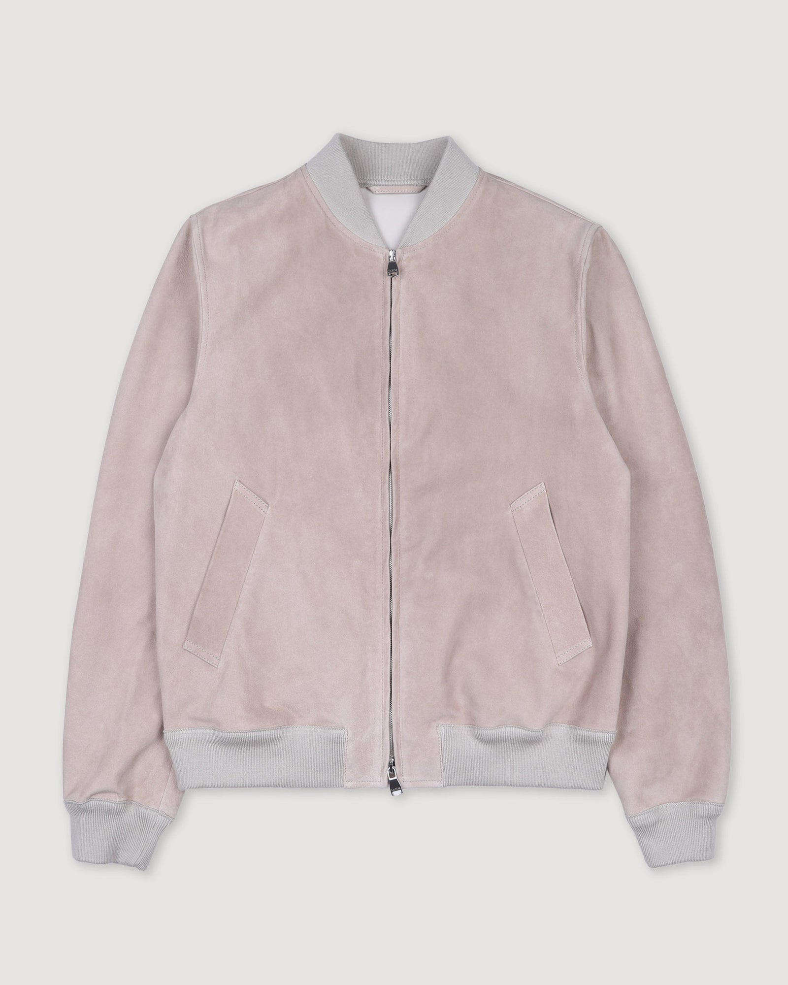Unlined Bomber Jacket In Suede Leather Beige Canvas