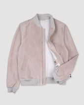 Unlined bomber Jacket in suede leather. Beige - Canvas