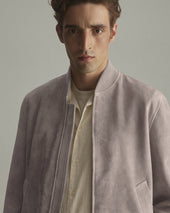 Unlined bomber Jacket in suede leather. Beige - Canvas