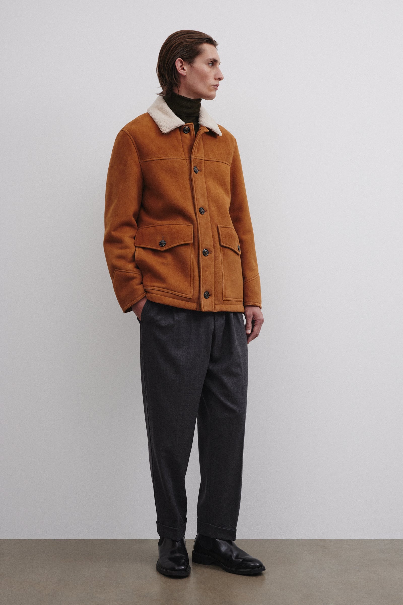 Enest Rancher Jacket In Suede Shearling Brown Sandal Naturale