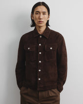Davis unlined trucker jacket in suede leather. Brown - Caffè