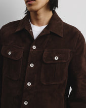 Davis unlined trucker jacket in suede leather. Brown - Caffè