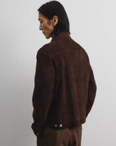 Davis unlined trucker jacket in suede leather. Brown - Caffè