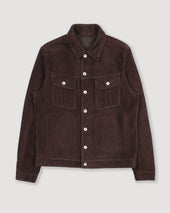 Davis unlined trucker jacket in suede leather. Brown - Caffè