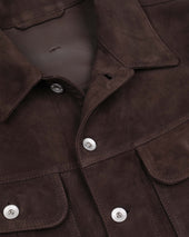Davis unlined trucker jacket in suede leather. Brown - Caffè