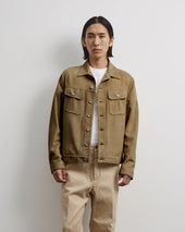 Davis unlined trucker jacket in suede leather. Green - Soldier
