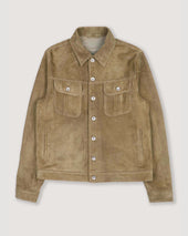 Davis unlined trucker jacket in suede leather. Green - Soldier