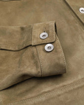 Davis unlined trucker jacket in suede leather. Green - Soldier
