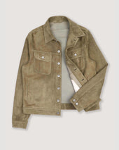 Davis unlined trucker jacket in suede leather. Green - Soldier