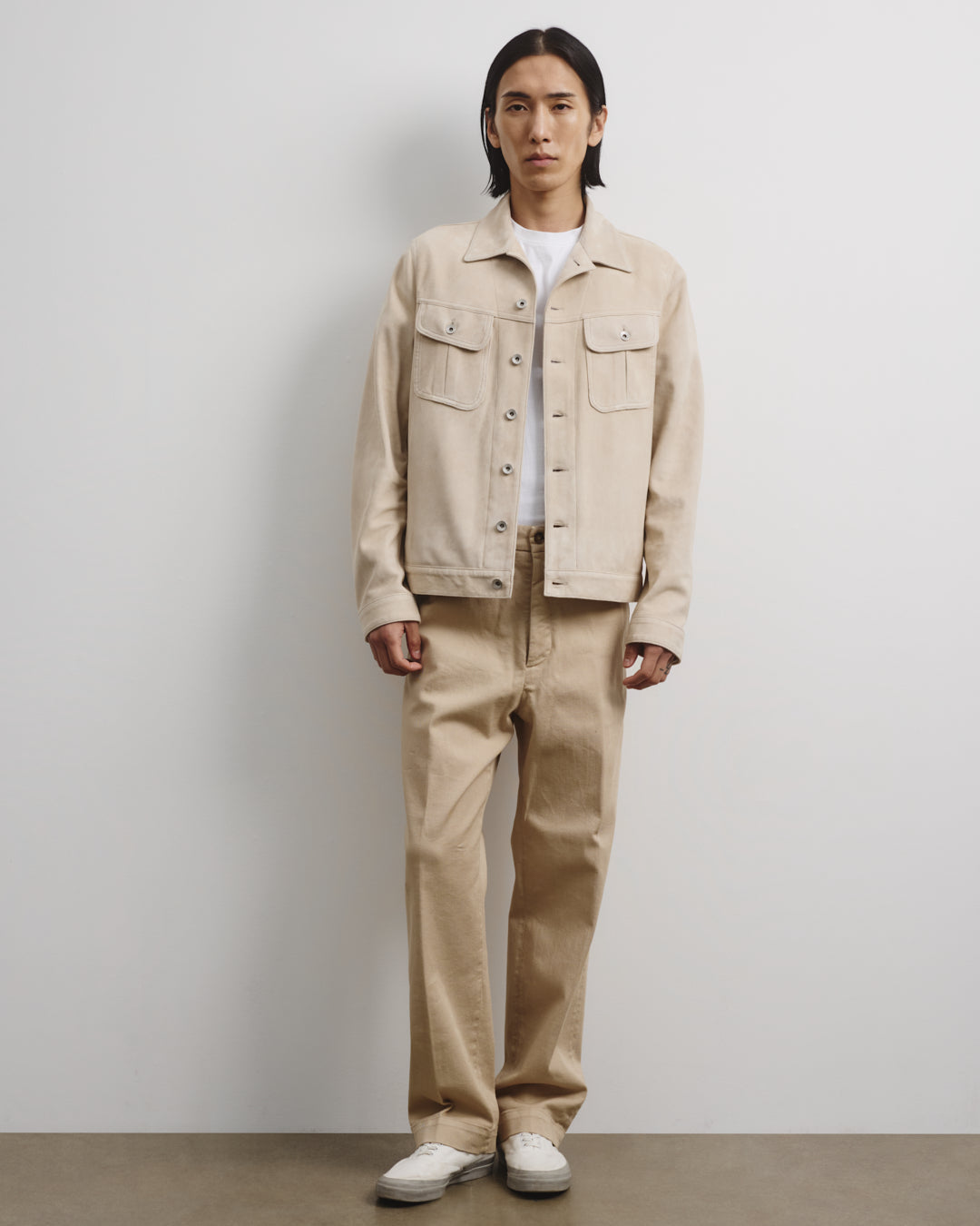 Davis Unlined Trucker Jacket In Suede Leather Beige Sisal