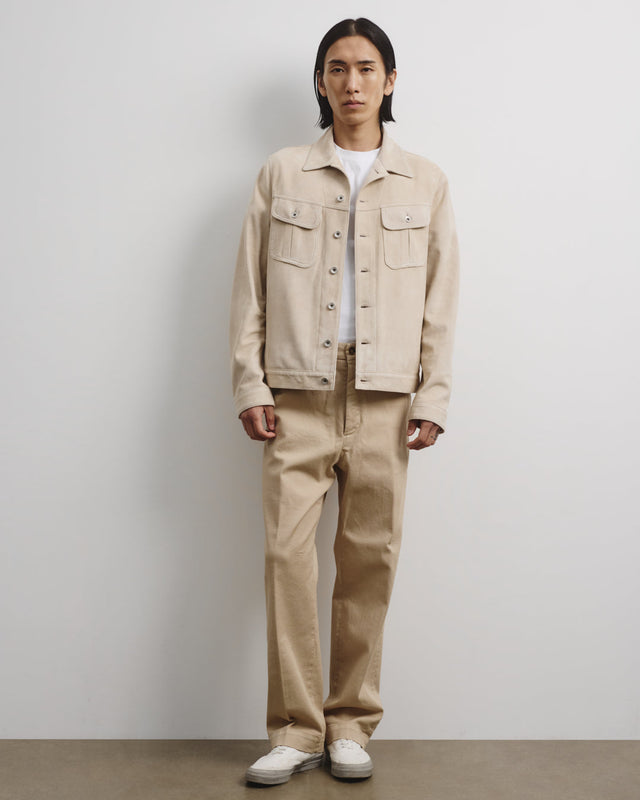 Davis unlined trucker jacket in suede leather. Beige - Sisal