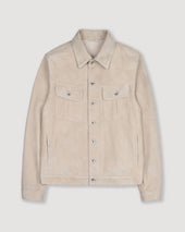 Davis unlined trucker jacket in suede leather. Beige - Sisal