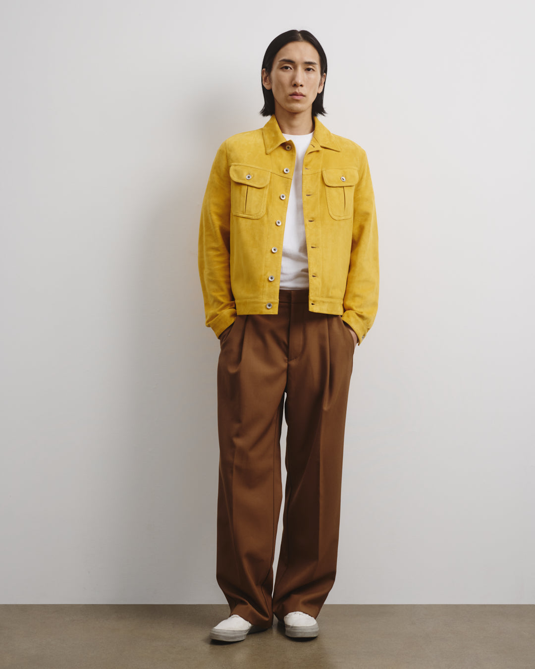 Davis Unlined Trucker Jacket In Suede Leather Barley