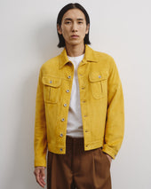 Davis unlined trucker jacket in suede leather. Yellow - Barley