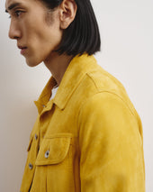 Davis unlined trucker jacket in suede leather. Yellow - Barley
