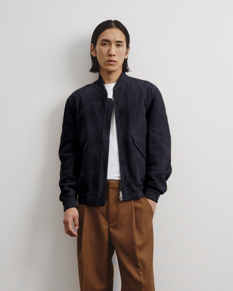 Sergent Unlined Bomber Jacket In Suede Leather Dark Blue