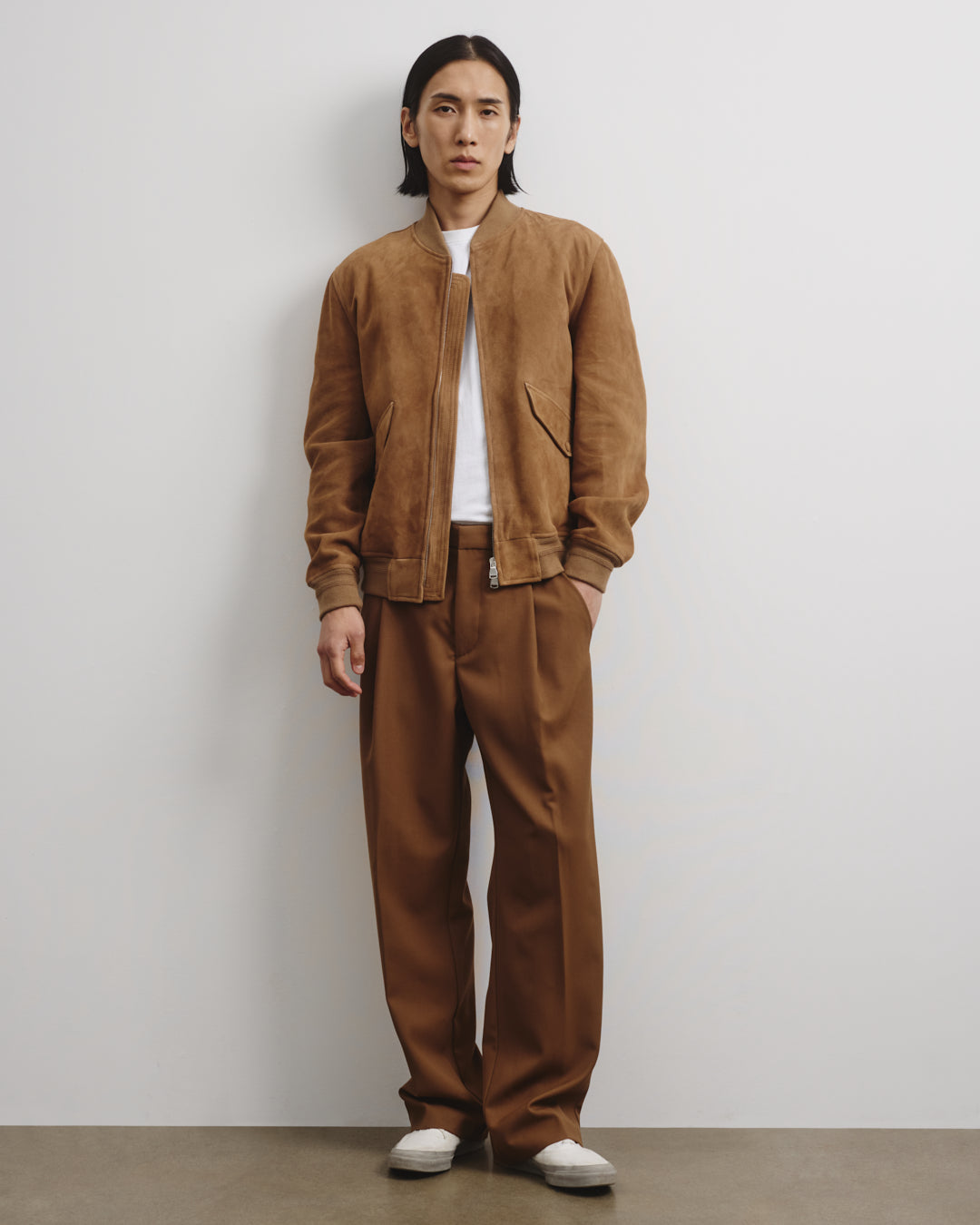 Sergent Unlined Bomber Jacket In Suede Leather Beige Arachide