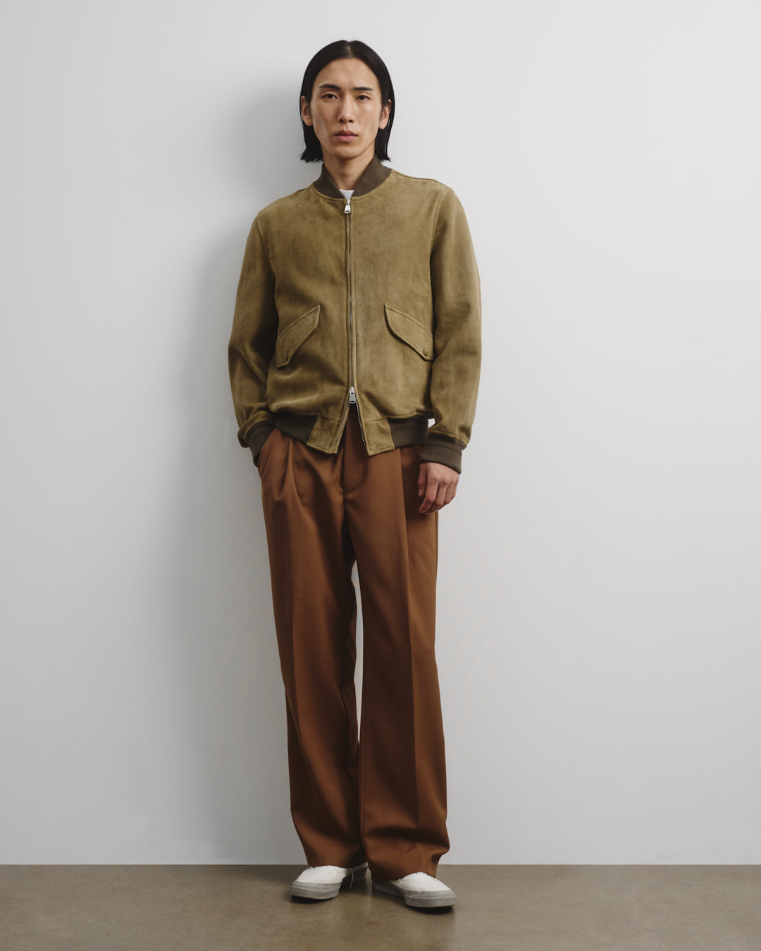 Sergent Unlined Bomber Jacket In Suede Leather Green Soldier