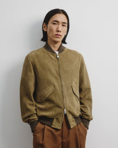 Sergent unlined bomber jacket in suede leather. Green - Soldier