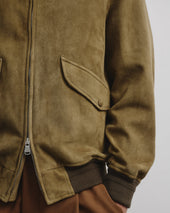 Sergent unlined bomber jacket in suede leather. Green - Soldier