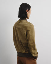 Sergent unlined bomber jacket in suede leather. Green - Soldier