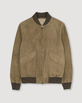 Sergent unlined bomber jacket in suede leather. Green - Soldier