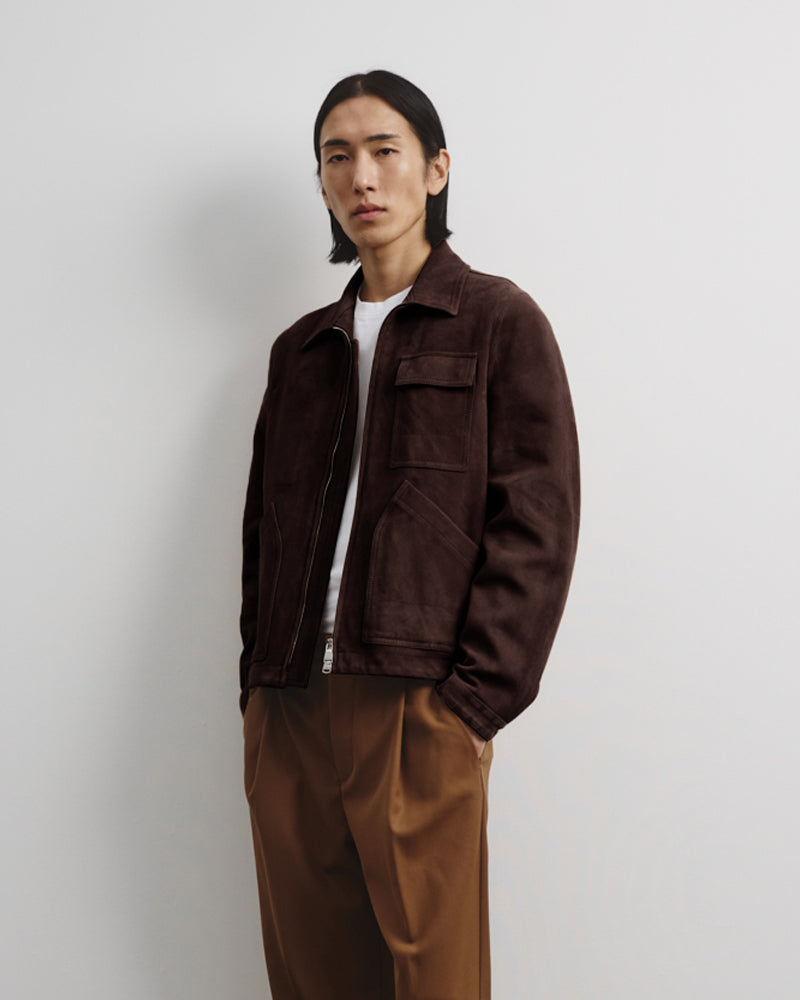Brad Unlined Zip Jacket In Suede Leather Caff