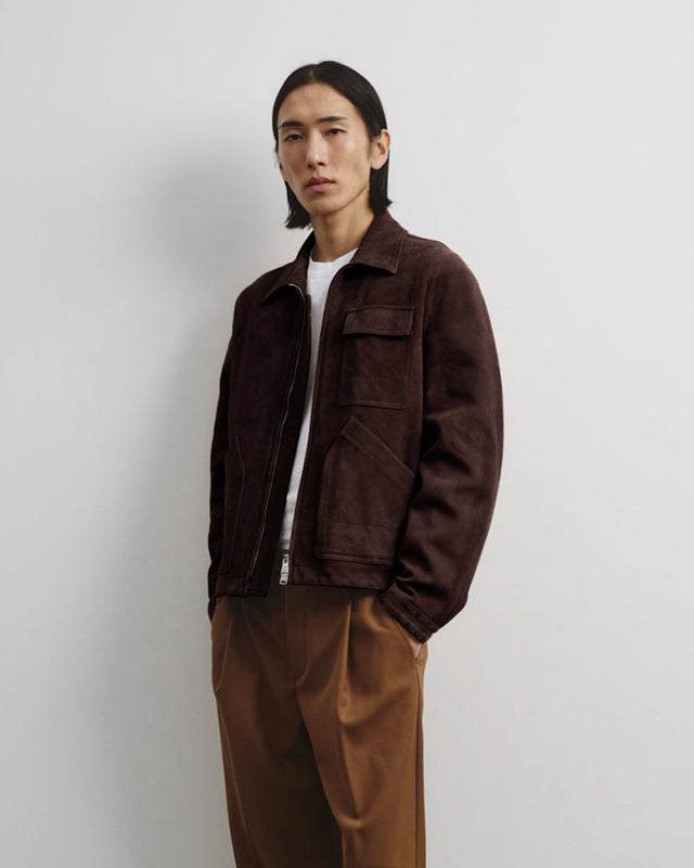 Brad unlined zip jacket in suede leather. Brown - Caffè