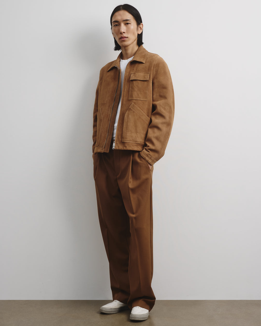 Brad Unlined Zip Jacket In Suede Leather Beige Arachide