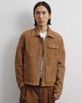 Brad unlined zip jacket in suede leather. Beige - Arachide