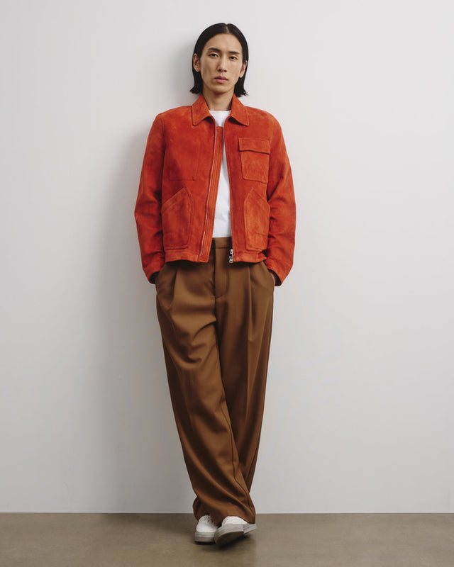 Brad unlined zip jacket in suede leather. Orange - Coccio