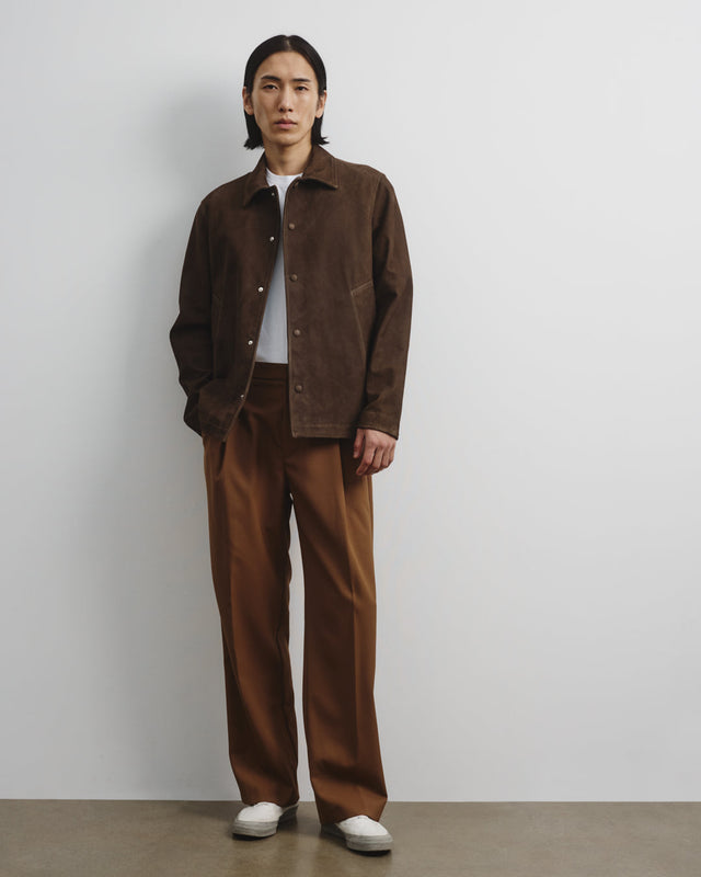 Ted unlined coach jacket in suede leather. Green - Muschio