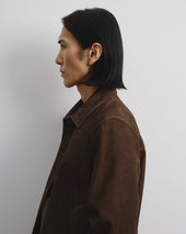 Ted unlined coach jacket in suede leather. Green - Muschio