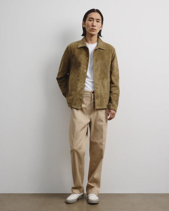 Ted unlined coach jacket in suede leather. Green - Soldier