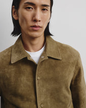 Ted unlined coach jacket in suede leather. Green - Soldier