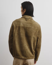 Ted unlined coach jacket in suede leather. Green - Soldier