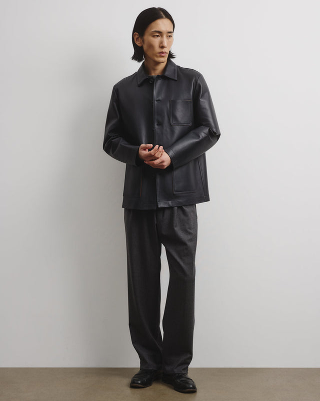 Luke unlined work jacket in nappa leather. Blue - Navy