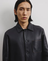 Luke unlined work jacket in nappa leather. Blue - Navy