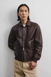 Roy unlined flight jacket in nappa leather. Brown - Caffè