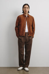 Unlined zip jacket in suede leather. Brown - Dark sandal