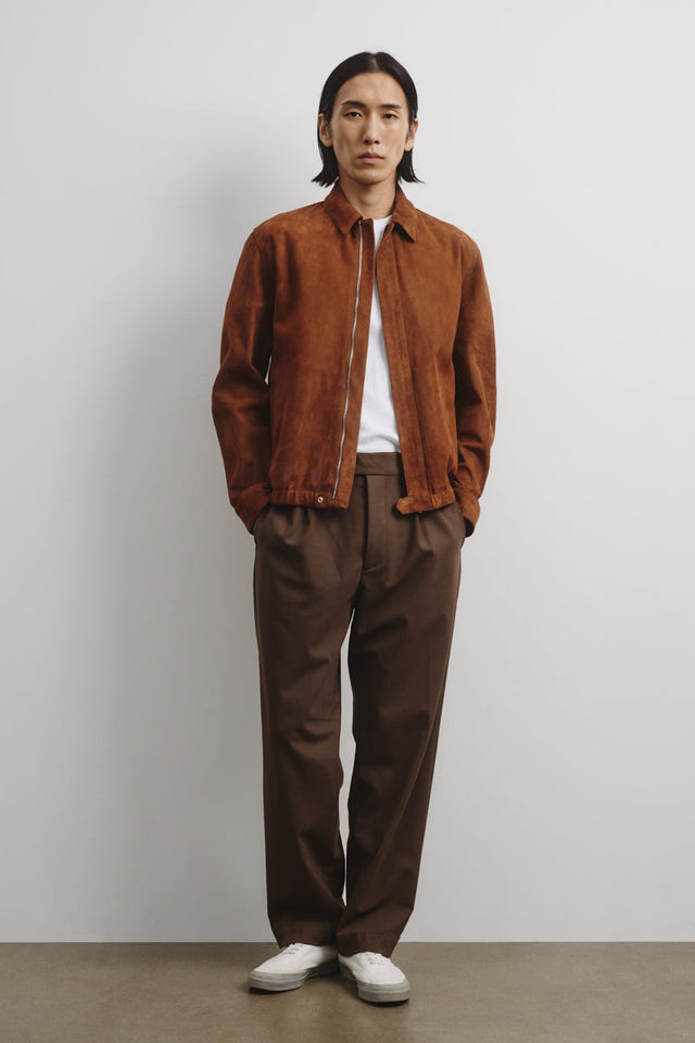 Unlined zip jacket in suede leather. Brown - Dark sandal