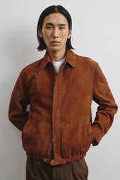 Unlined zip jacket in suede leather. Brown - Dark sandal