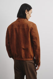 Unlined zip jacket in suede leather. Brown - Dark sandal