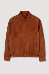 Unlined zip jacket in suede leather. Brown - Dark sandal