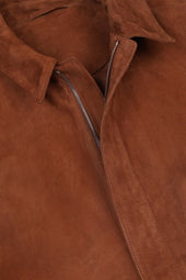Unlined zip jacket in suede leather. Brown - Dark sandal