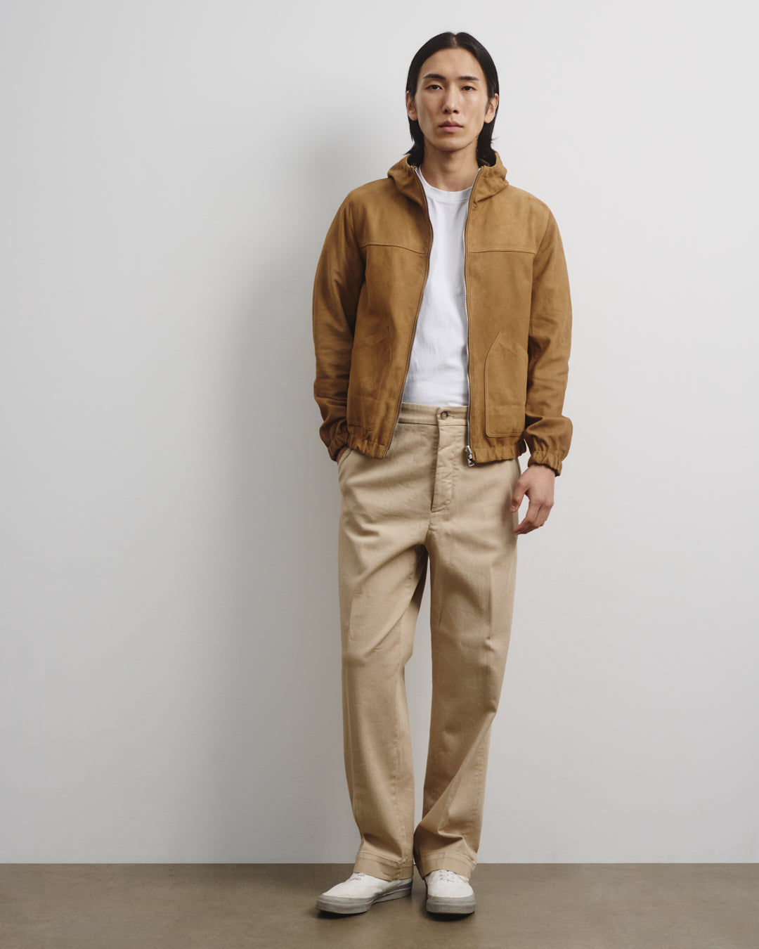 Coyle Reversible Hooded Jacket In Suede Leather And Waterproof Fabric Beige Peanut Military